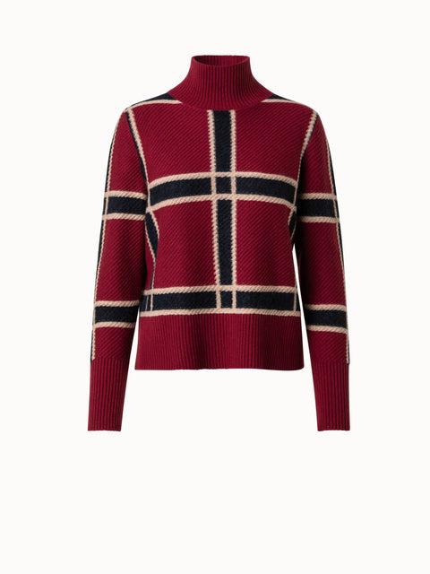 Wool Blend Checked Intarsia Knit Pullover