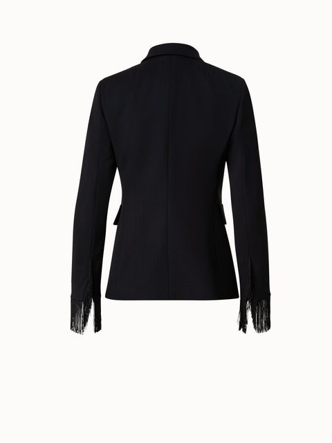Wool Stretch Crêpe Jacket with Fringes