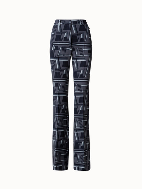 Wool Double-Face Bootcut Pants with Zig Zag Trapezoid Print