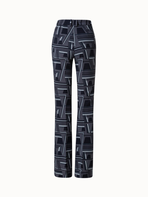 Wool Double-Face Bootcut Pants with Zig Zag Trapezoid Print