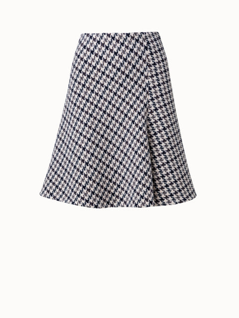 Wool Knee-Length Skirt with Houndstooth Pattern
