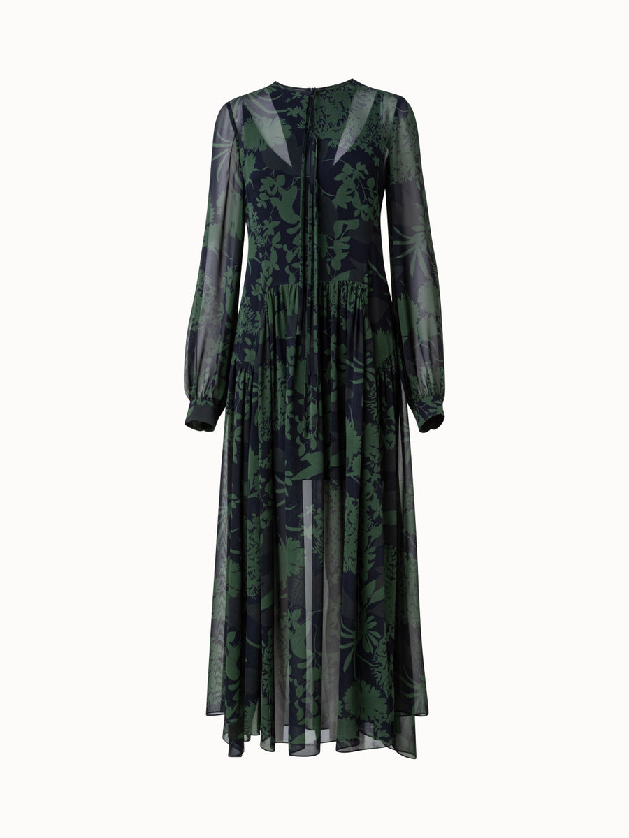 Silk Long Dress with Abraham Flower Print