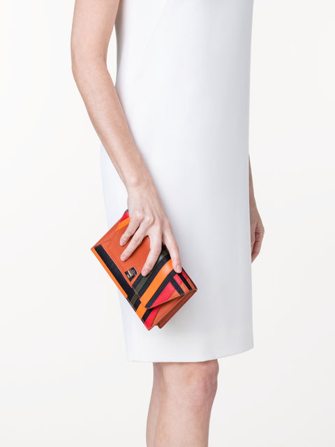 Anouk Clutch Bag in Zig Zag Trapezoid Leather Patchwork
