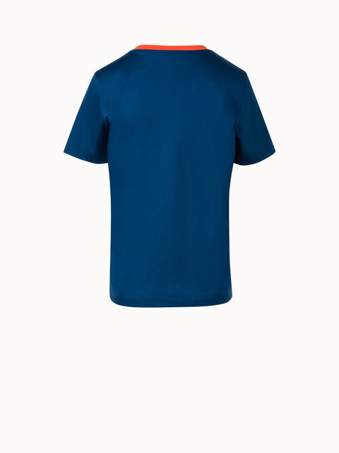 Cotton Jersey T-Shirt with Color Block Neckline