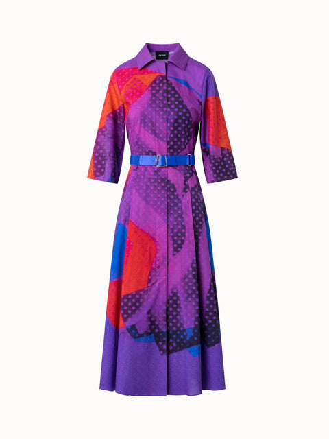Knee Long Multicolor Shirt Dress with Superimposition Print