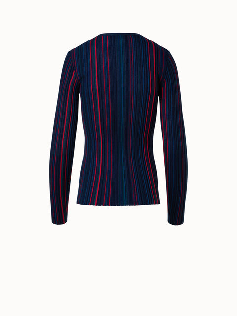 Fitted Wool Silk Sweater with Irregular Stripes