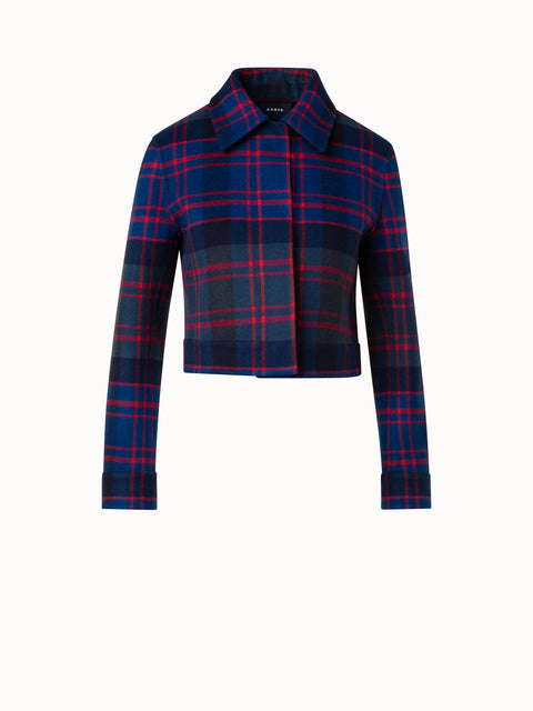 Short Glen Check Jacket in Wool Cashmere Double-Face