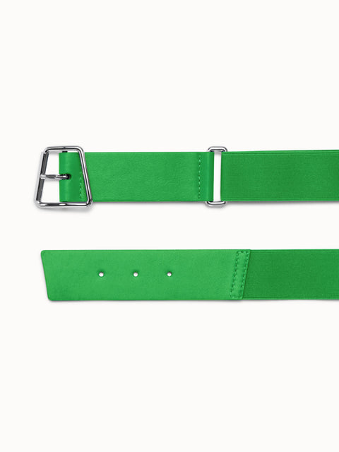 Elastic Belt with Leather Closure and Trapezoid Buckle