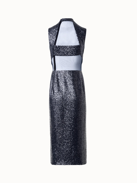Jersey Sequins Evening Dress with Open Back