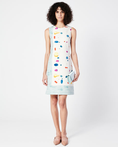 Cotton Silk Double-Face Sheath Dress with Fruits Print