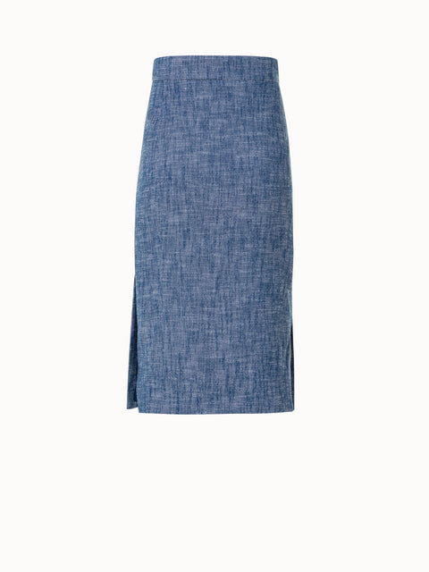 Cotton Stretch Denim Pencil Skirt With Side Slits