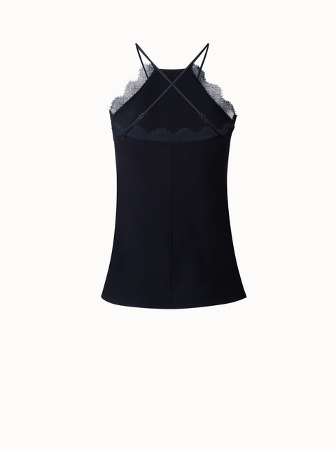 Silk Crêpe Strap Top with Lace