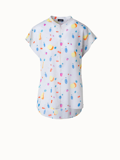 Cotton Voile Cap Sleeves Blouse with Fruits Print