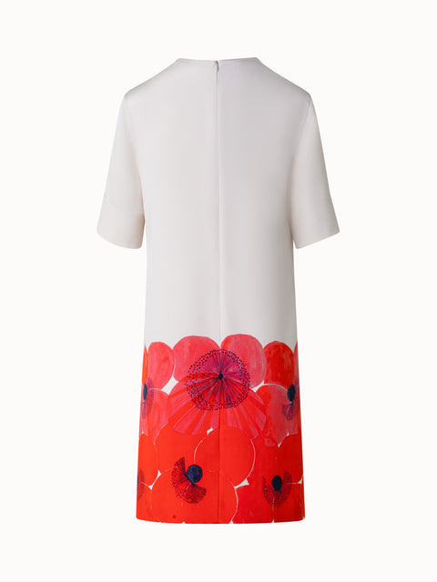 Silk Crêpe Tunic Dress with Poppy Print