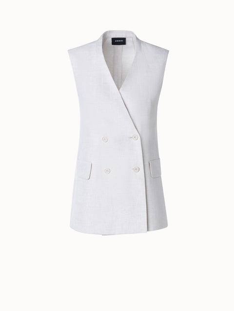 Long Double-Breasted Linen Gilet