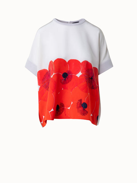Oversize Silk Knit Blouse with Poppy Print