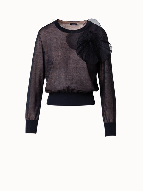 Semi-Sheer Cotton Blend Knit Sweater with Poppy