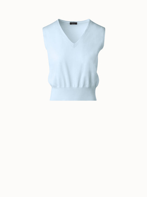 Sea Island Cotton Knit Top with V-Neck
