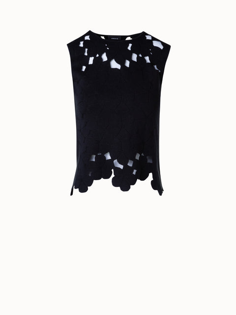 Silk Stretch Knit Top with Anemones Jacquard