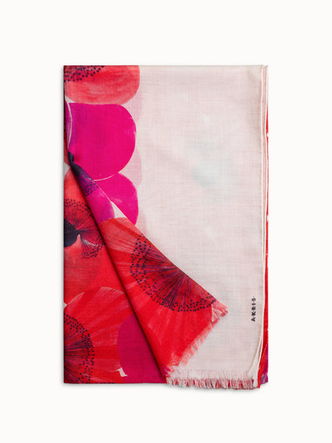 Cashmere Silk Scarf with Poppy Print