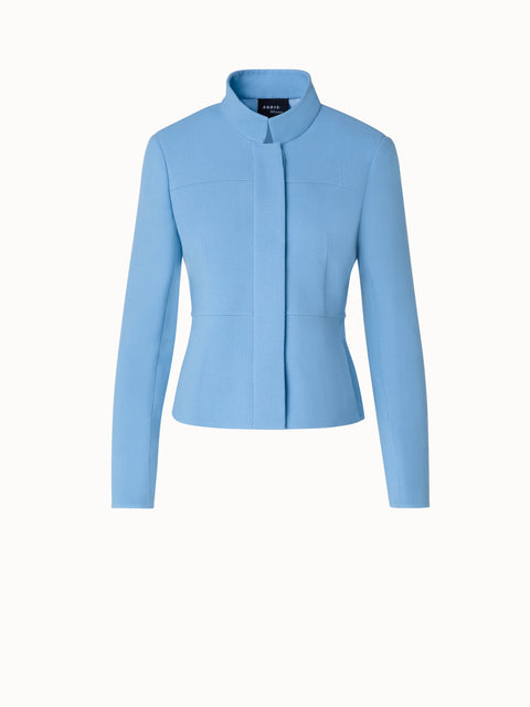 Short Jacket with Mock Neck in Wool Crêpe Double-Face