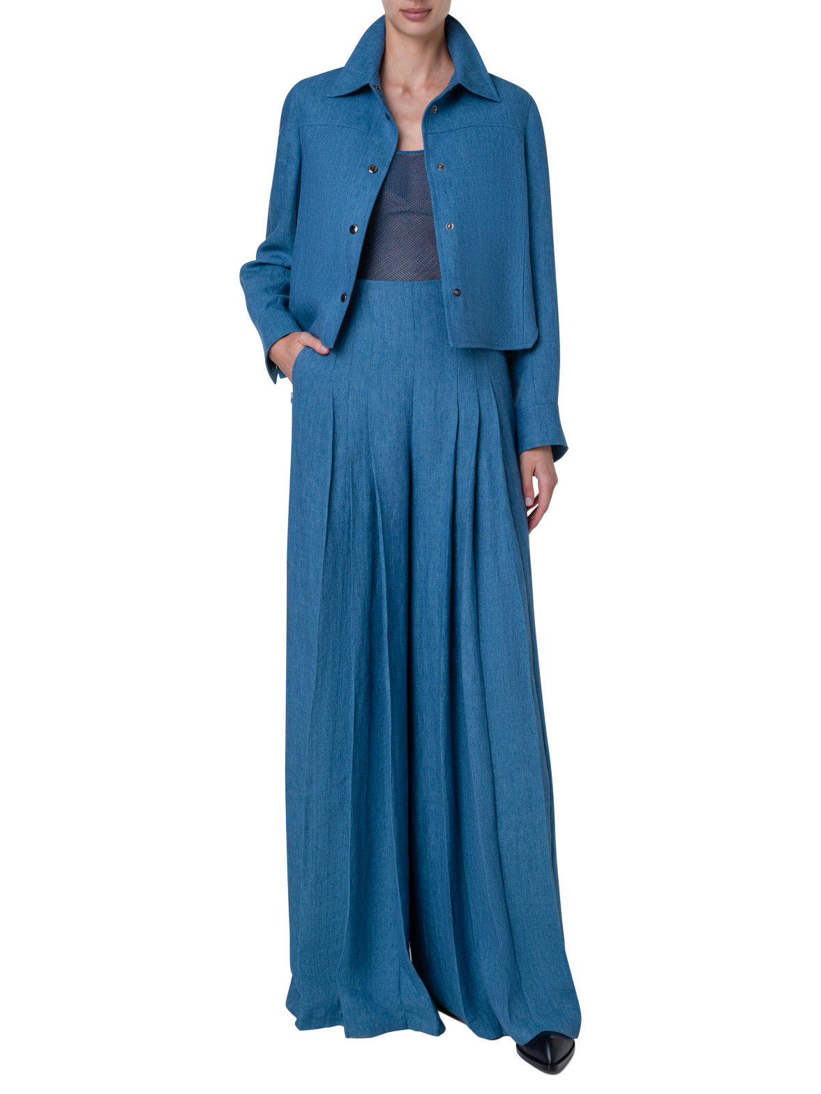 Linen Gabardine Shirt Jacket - blue