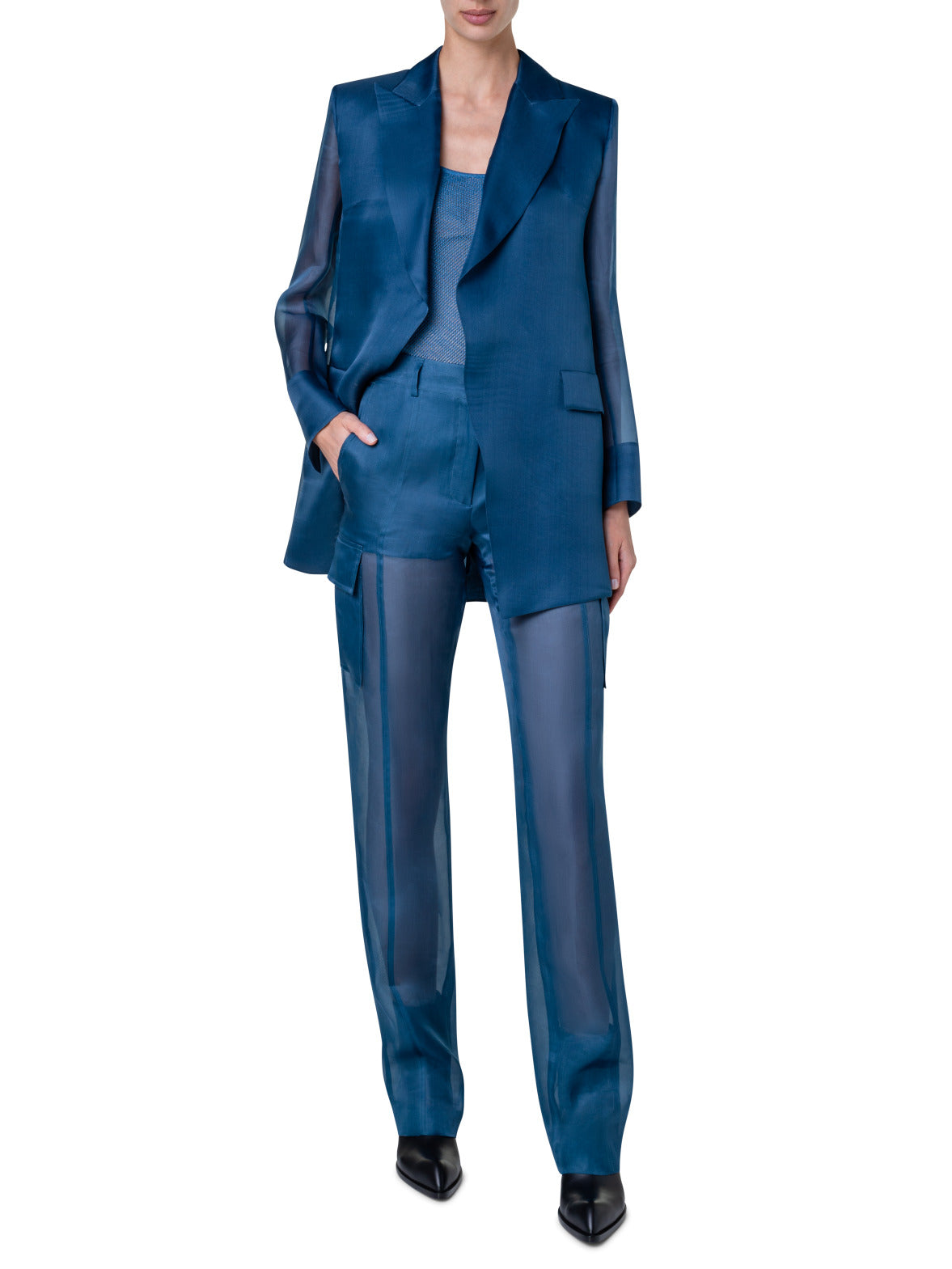 Blue silk jacket retailer women's