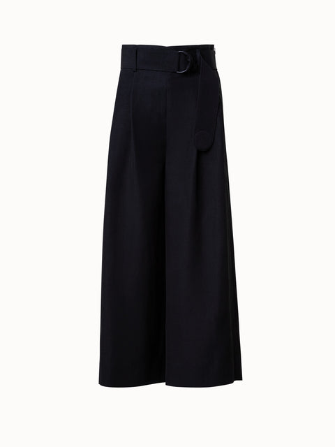 Cropped Wide Culotte Pants in Linen Blend