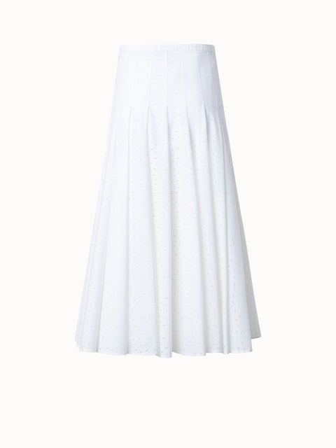 Flared Cotton Midi Skirt with Lasercut Grid