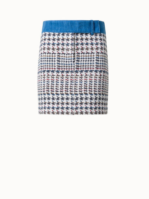 Houndstooth Cotton Denim Mini Skirt