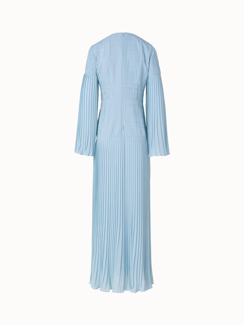 Long Pleated Gown with Long Flared Sleeves