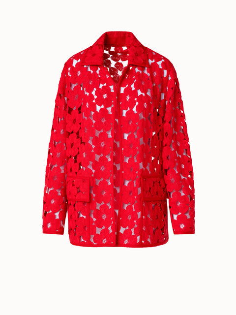 Oversize Shirt Jacket with Allover Anemone Embroidery
