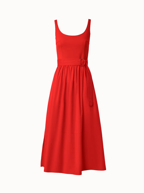 Fit and Flare Cotton Midi Dress with Jersey Top