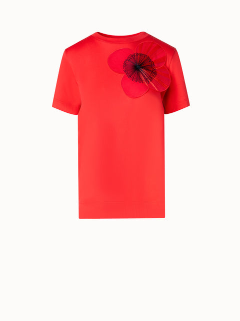 Cotton Jersey T-Shirt with Organza Poppy