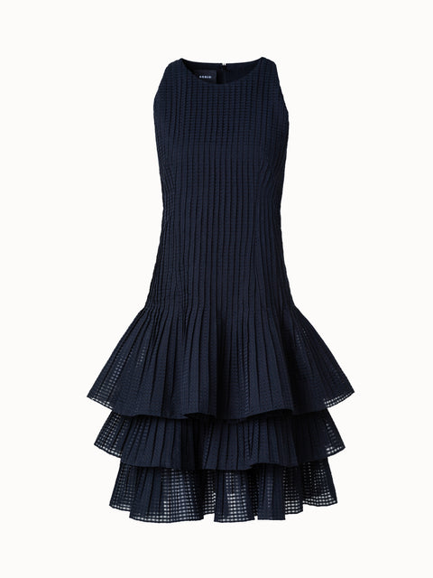 Short Sleeveless Dress with Pleated Skirt in Semi-Sheer Organza