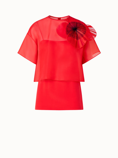 Cropped Blouse in Organza with Poppy