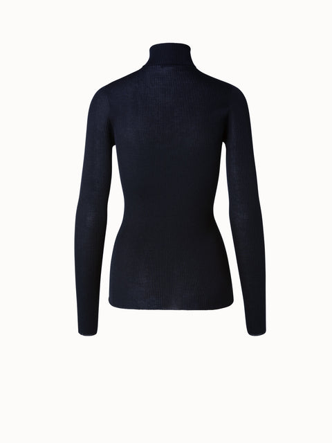 Fine Rib Pullover from Cashmere Silk with Mock Neck