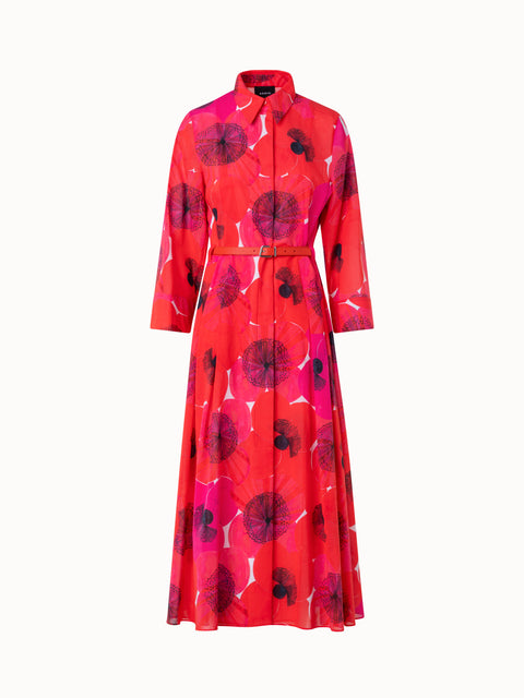 Cotton Midi Shirt Dress in Poppy Print