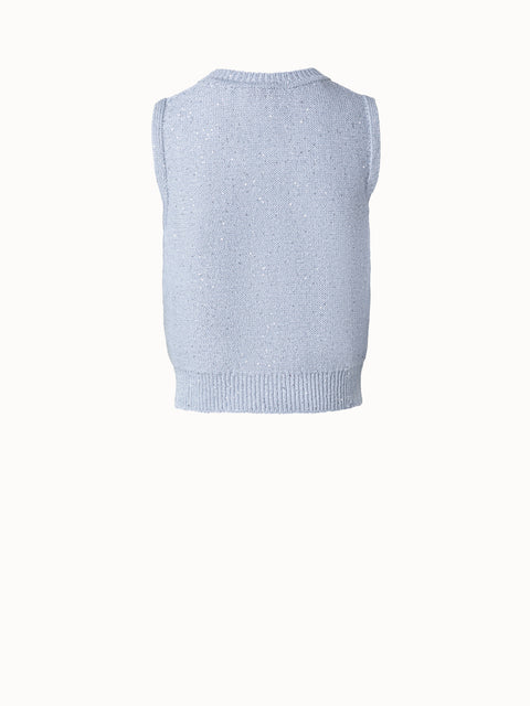Sleeveless Linen Cotton Knit Top with Sequins