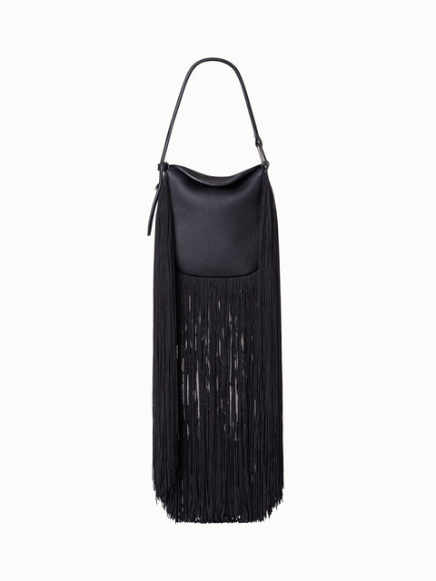 Mini Anna Hobo Bag in Leather with Fringes