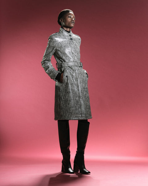Lacquered Tweed Coat with Removable Insert