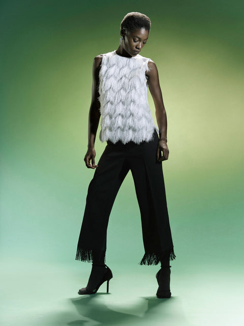 Cropped Wide Leg Pants with Fringes