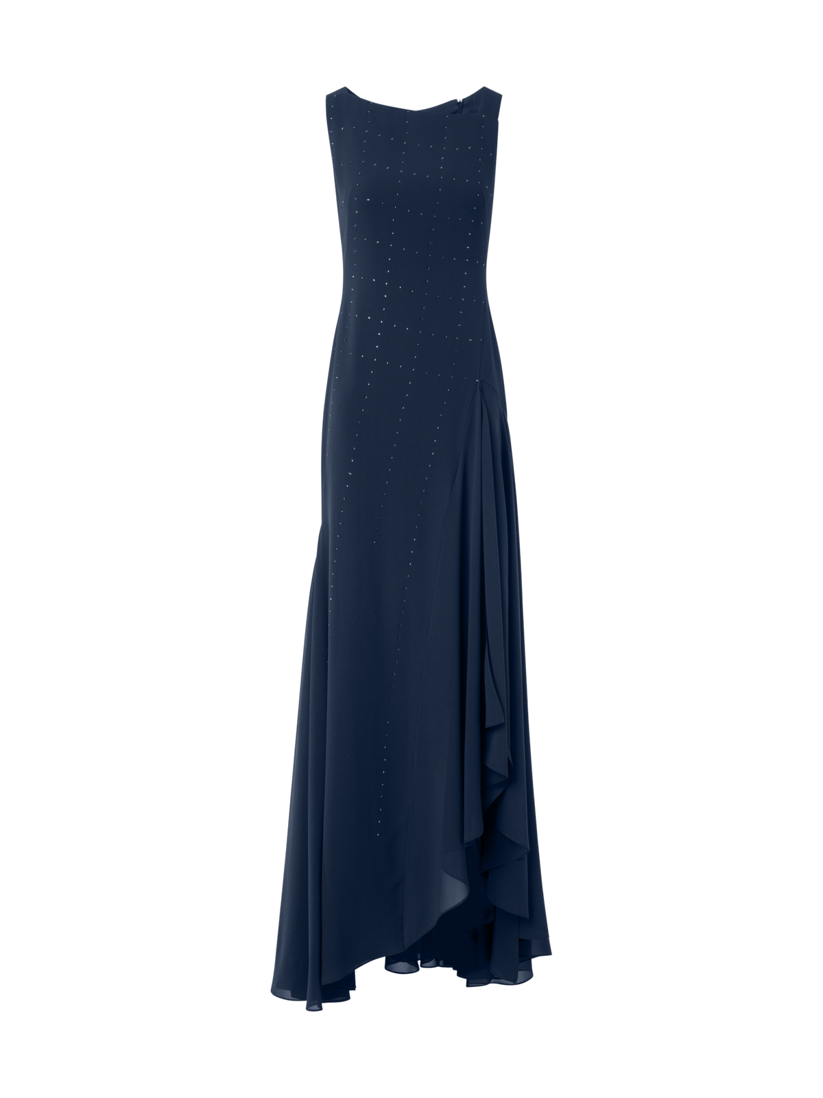 Designer Swarovski Crystal Square Studs Gown with Slit - neutral - navy - blue
