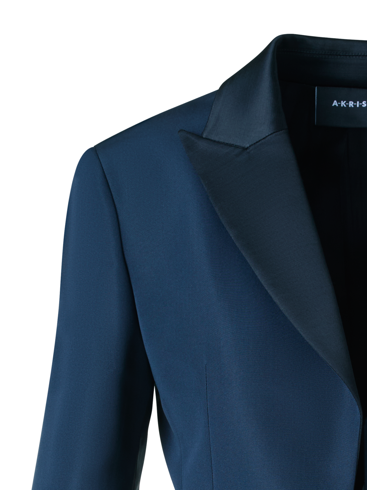 Designer Bi-Color Peak Lapel Ottoman Silk Jacket - neutral - navy - blue - multicolor