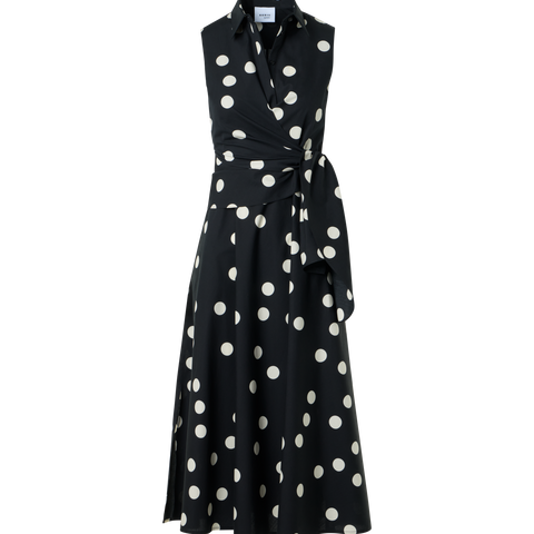 Polka Dot Wrap Midi Dress in Cotton Poplin