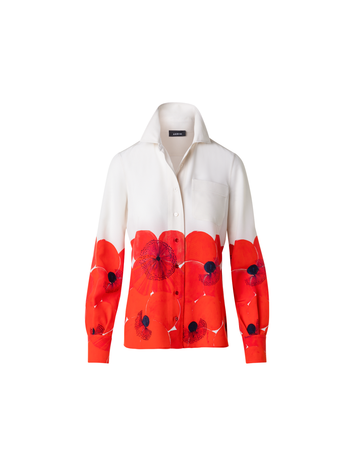 Designer Silk Crêpe Blouse Poppy Print - multicolor - red