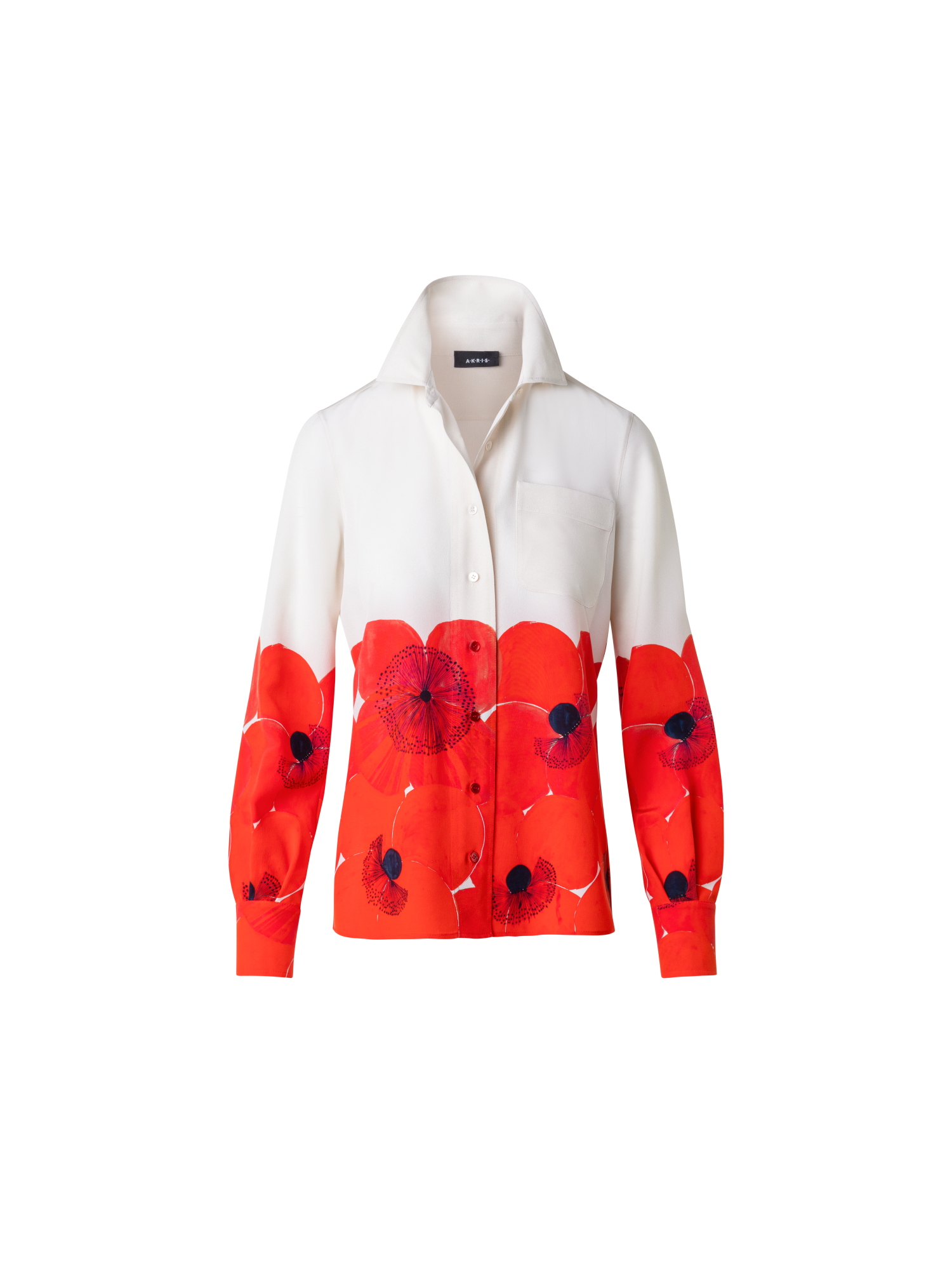 Designer Silk Crêpe Blouse Poppy Print - multicolor - red