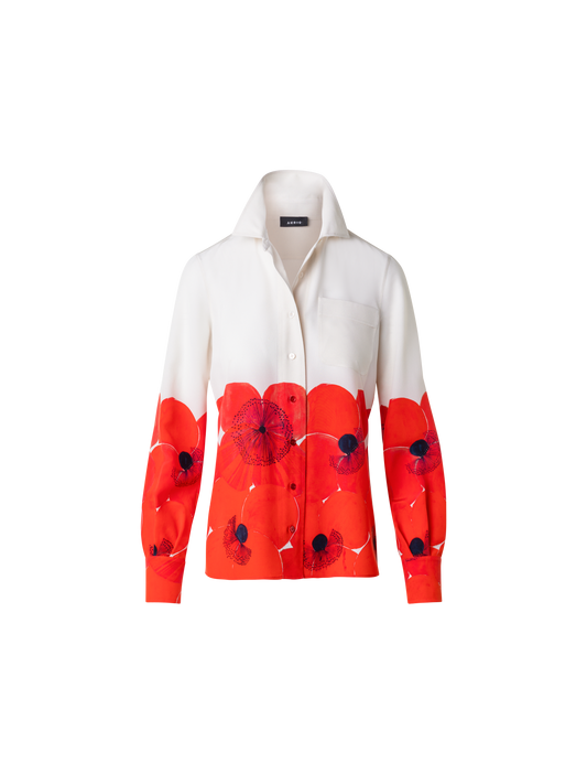 Designer Silk Crêpe Blouse Poppy Print - multicolor - red