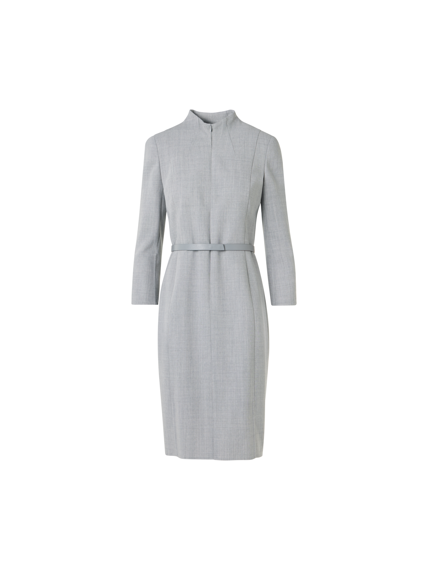 Designer Mock Neck Wool Double-Face Dress - grey