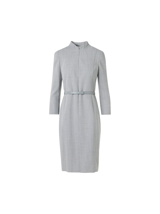 Designer Mock Neck Wool Double-Face Dress - grey